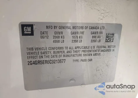 2012 Buick Regal z USA, uszkodzony, nr VIN 2G4GR5ER6C9213677